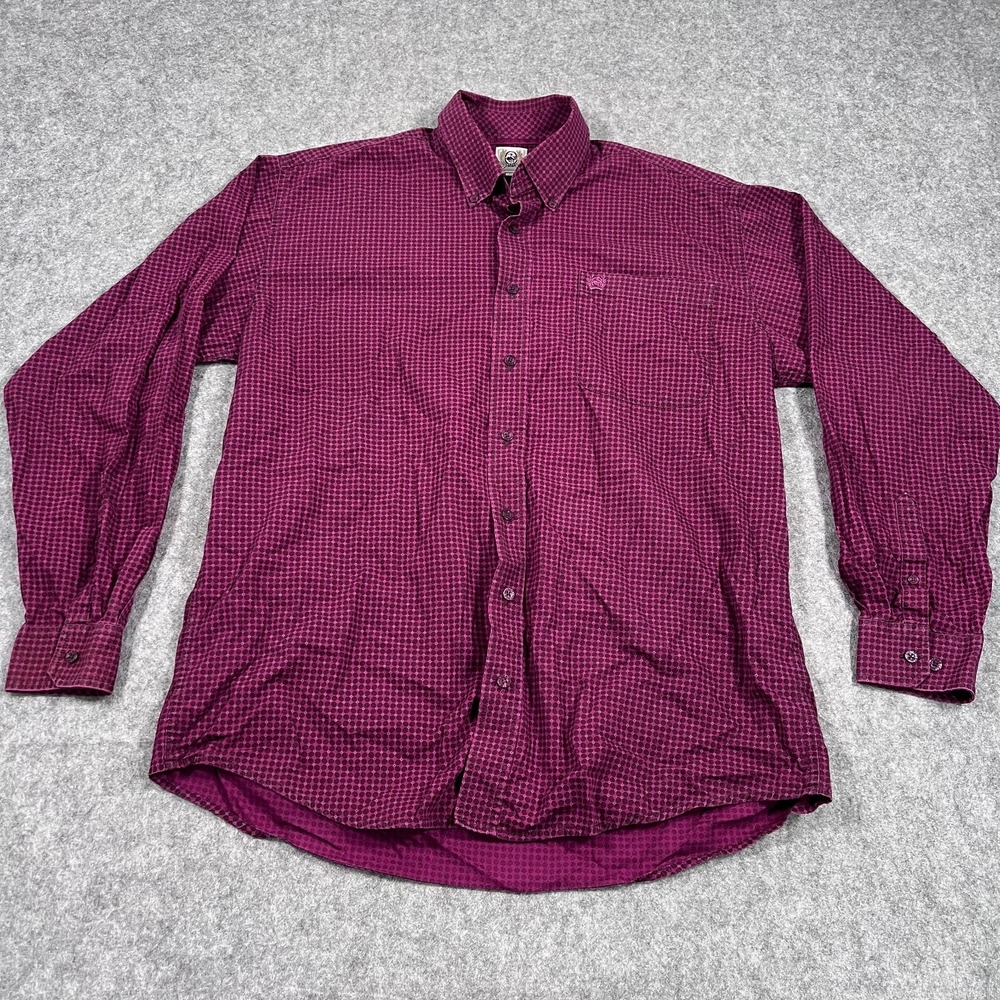 Cinch Burgundy‎ Polka Dot Dotted Long Sleeve Button Down Shirt Men's Size Medium